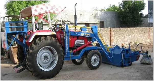 Mechanical road sweeping tractor for solid waste management services